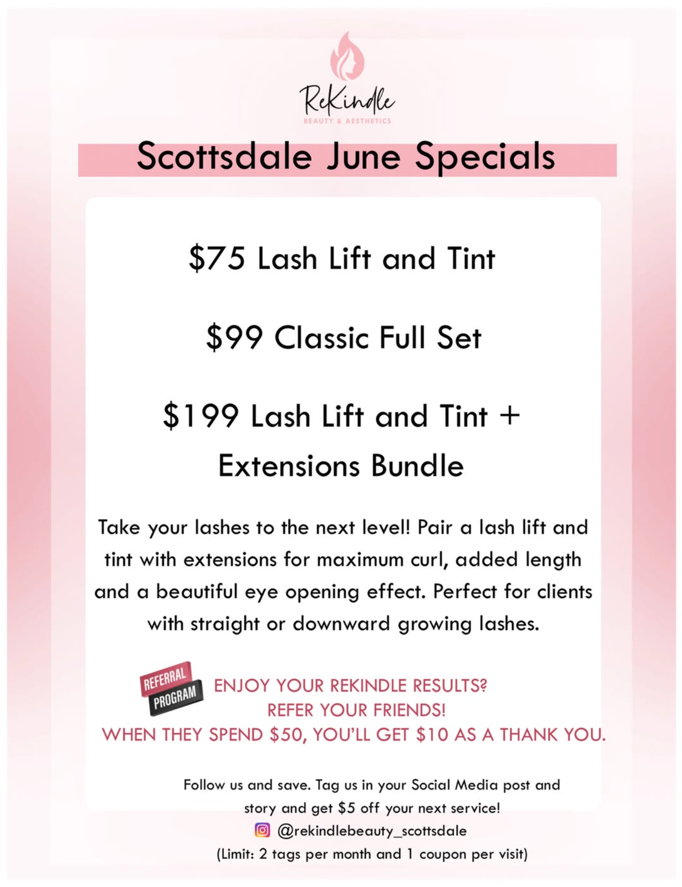 june specials at rekindle in scottsdale for eyelash extensions