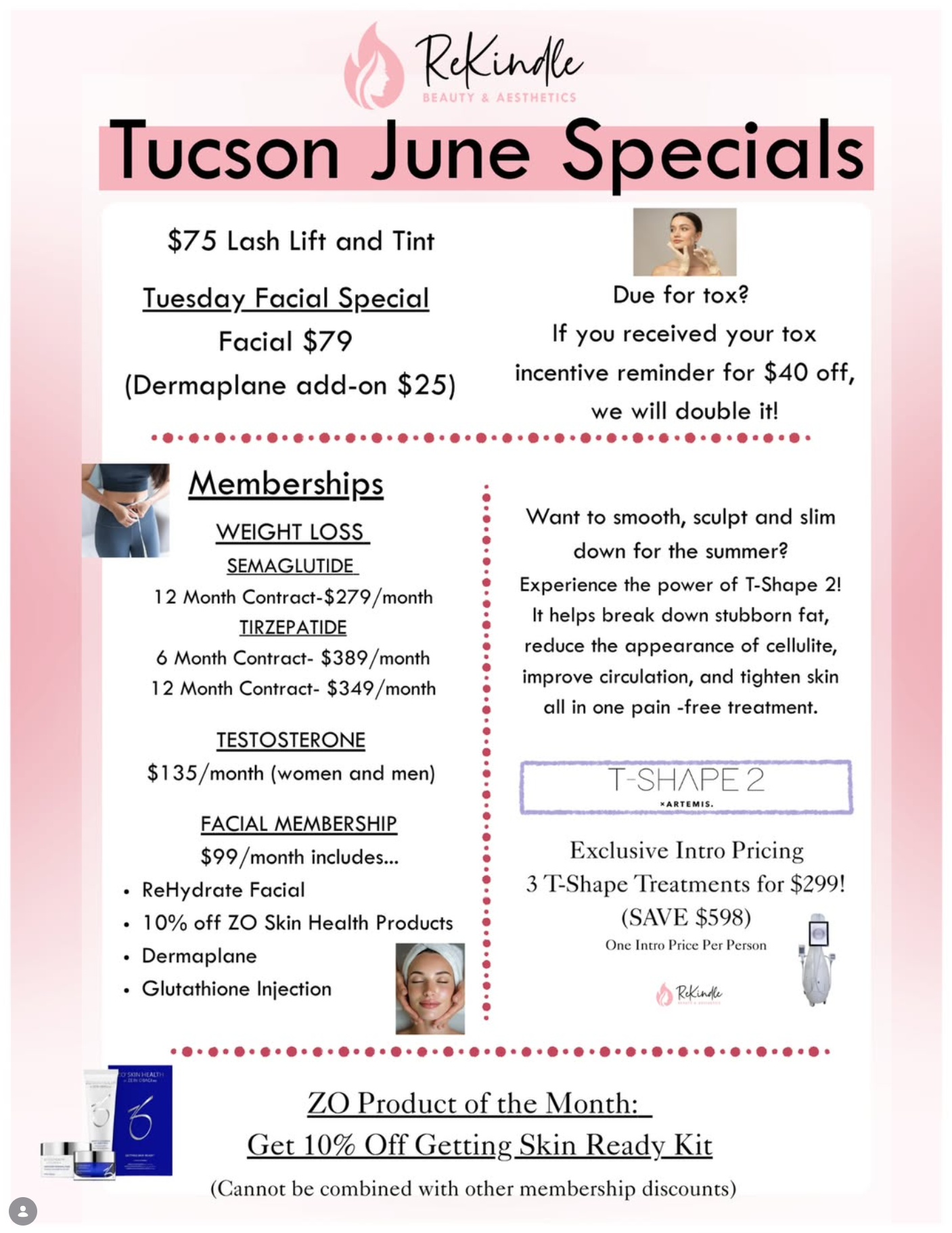june specials at rekindle for eyelash extensions in tucson and semaglutide weight loss injections
